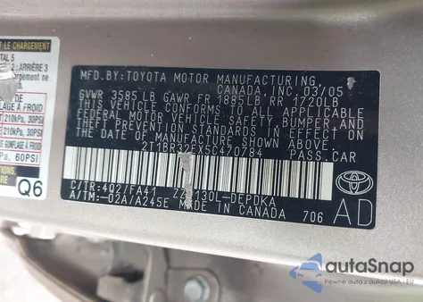 2005 Toyota Corolla Ce from USA, damaged, VIN 2T1BR32EX5C470784